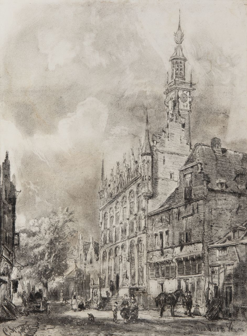 Springer C. | Cornelis Springer | Aquarellen en tekeningen te koop aangeboden | Het stadhuis te Veere, potlood en krijt op papier 66,2 x 49,0 cm, gesigneerd linksonder en gedateerd 9 okt 57 Springer C. | Cornelis Springer | Aquarellen en tekeningen te koop aangeboden | Het stadhuis te Veere, potlood en krijt op papier 66,2 x 49,0 cm, gesigneerd linksonder en gedateerd 9 okt 57