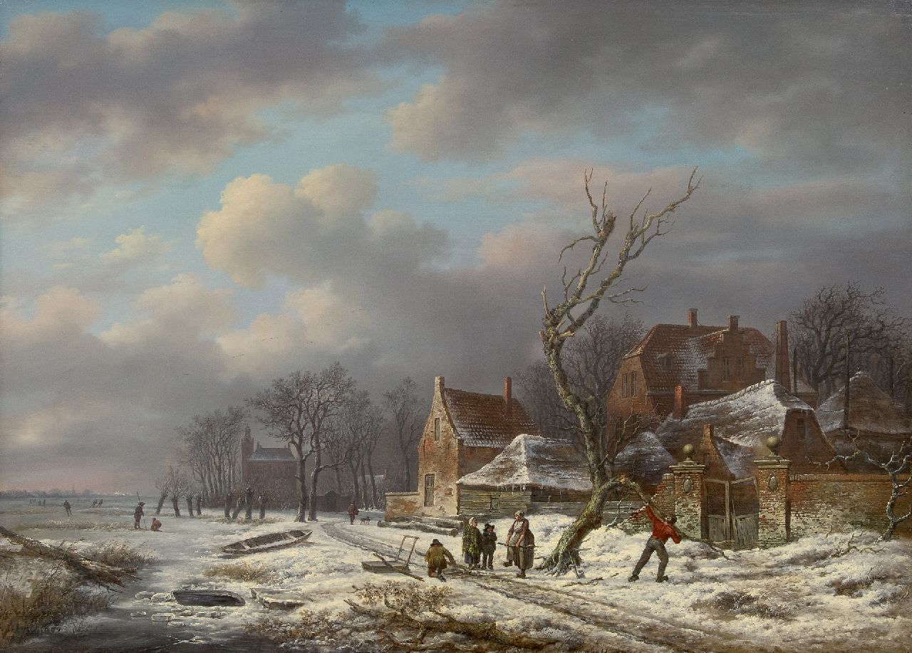 Schelfhout A. | Andreas Schelfhout, Winterlandschap met houtsprokkelaars (pendant van Zomerlandschap), olieverf op paneel 53,0 x 72,6 cm, gesigneerd rechtsonder (resten van signatuur) en te dateren ca. 1815 Schelfhout A. | Andreas Schelfhout, Winterlandschap met houtsprokkelaars (pendant van Zomerlandschap), olieverf op paneel 53,0 x 72,6 cm, gesigneerd rechtsonder (resten van signatuur) en te dateren ca. 1815