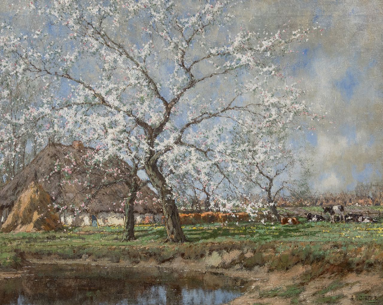 Gorter A.M. | 'Arnold' Marc Gorter, Appelbloesem bij boerderij, olieverf op doek 75,6 x 96,3 cm, gesigneerd rechtsonder Gorter A.M. | 'Arnold' Marc Gorter, Appelbloesem bij boerderij, olieverf op doek 75,6 x 96,3 cm, gesigneerd rechtsonder
