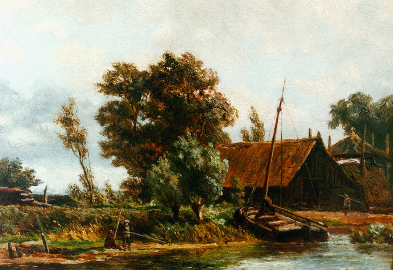 Borselen J.W. van | Jan Willem van Borselen, De rivieroever, olieverf op paneel 14,9 x 19,3 cm, gesigneerd verso Borselen J.W. van | Jan Willem van Borselen, De rivieroever, olieverf op paneel 14,9 x 19,3 cm, gesigneerd verso