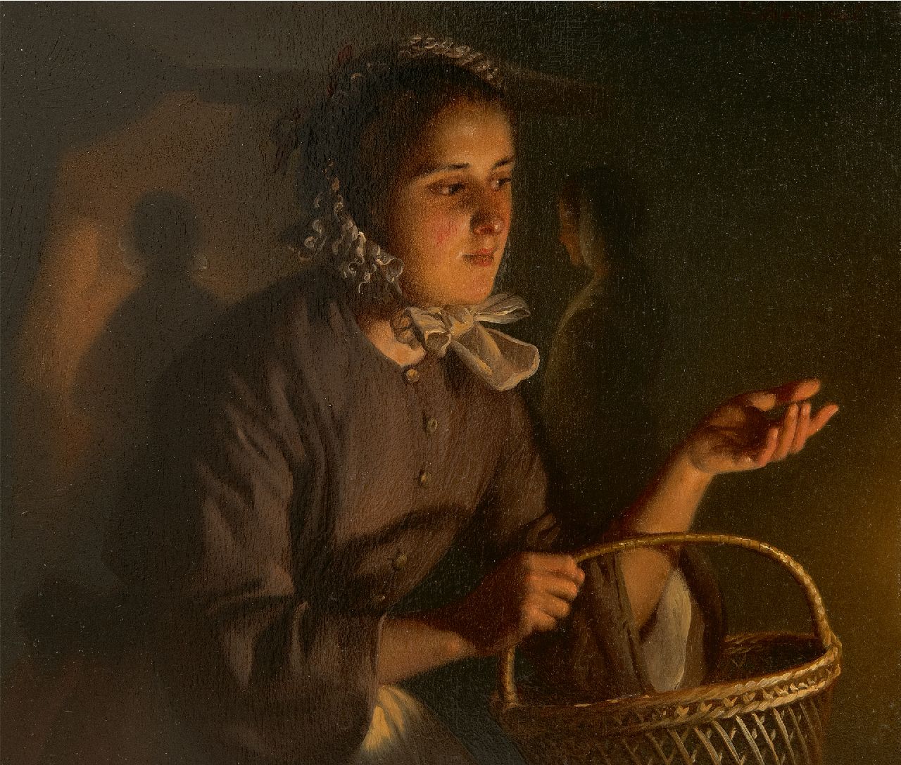 Schendel P. van | Petrus van Schendel | Schilderijen te koop aangeboden | Op de avondmarkt bij kaarslicht, olieverf op paneel 17,5 x 20,0 cm, gesigneerd rechtsboven en te dateren ca. 1862