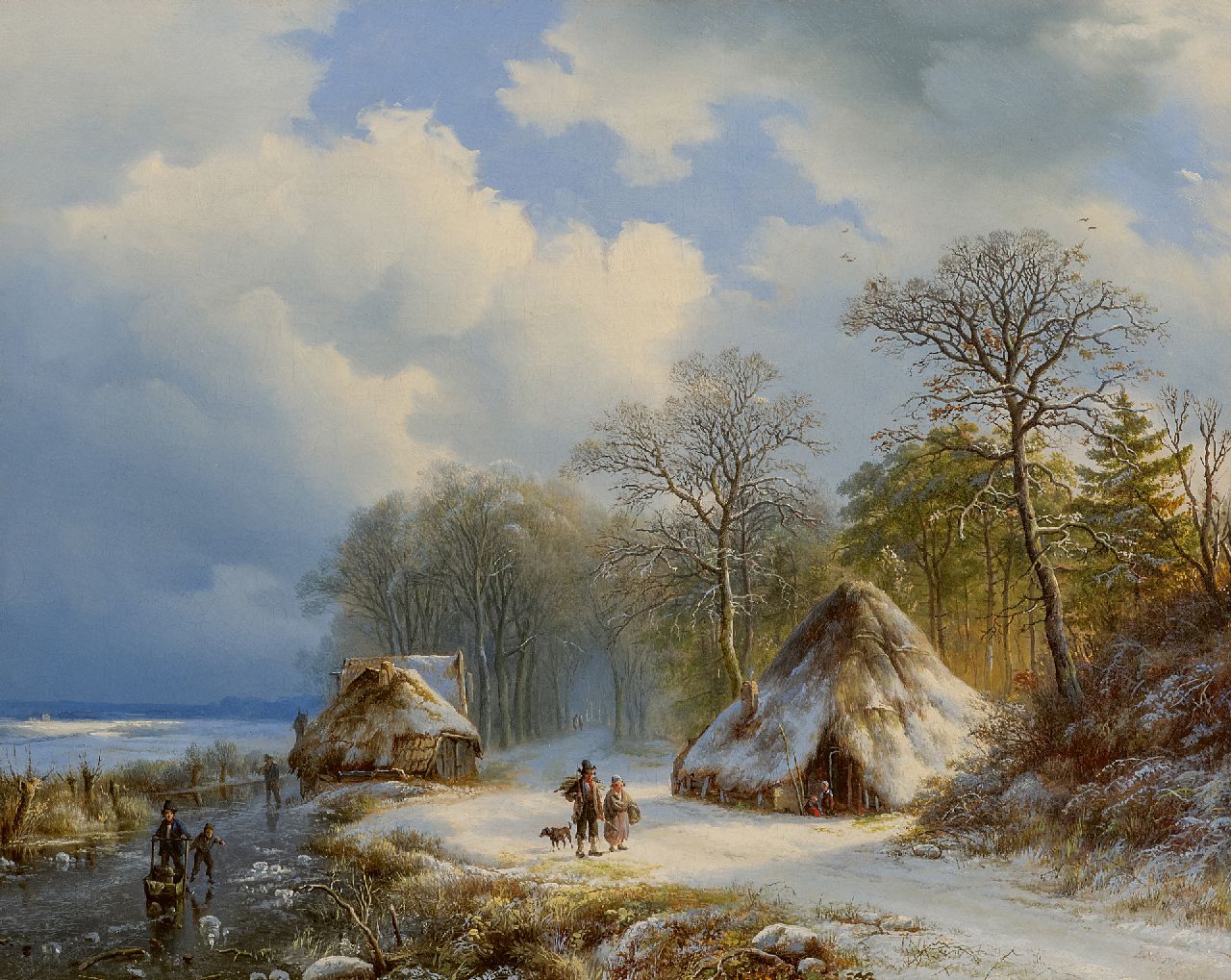 Bodeman W.  | Willem Bodeman | Schilderijen te koop aangeboden | Winterlandschap met schaatsers en houtsprokkelaars, olieverf op doek 43,0 x 54,0 cm, gesigneerd middenonder en rechtsonder (vaag) en gedateerd '38 en 1838