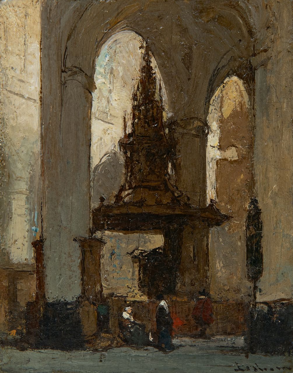 Bosboom J. | Johannes Bosboom | Schilderijen te koop aangeboden | Interieur van de Nieuwe Kerk in Amsterdam, olieverf op paneel 13,8 x 11,0 cm, gesigneerd rechtsonder Bosboom J. | Johannes Bosboom | Schilderijen te koop aangeboden | Interieur van de Nieuwe Kerk in Amsterdam, olieverf op paneel 13,8 x 11,0 cm, gesigneerd rechtsonder