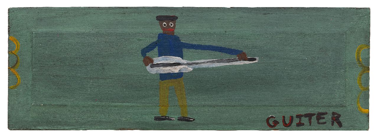 Brown T.  | Timothy 'Tim' Brown | Schilderijen te koop aangeboden | Guiter (Gitaar), olieverf op hout 18,9 x 55,4 cm, gesigneerd verso met monogram en ca 1970