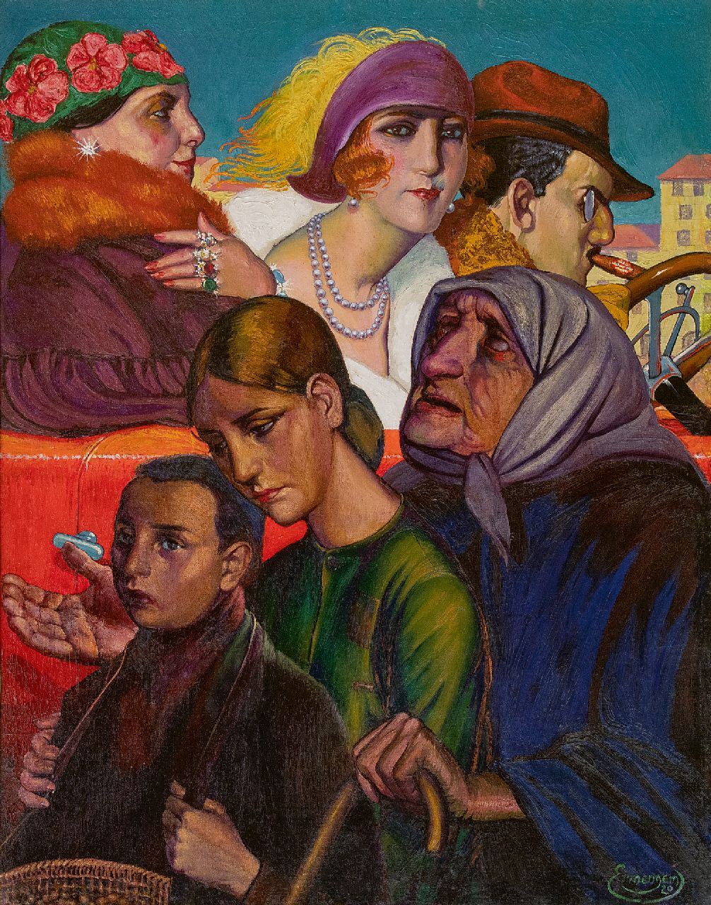 Ermengem F.  | Frans Ermengem | Schilderijen te koop aangeboden | Arm en rijk, olieverf op paneel 98,0 x 78,0 cm, gesigneerd rechtsonder en gedateerd '20