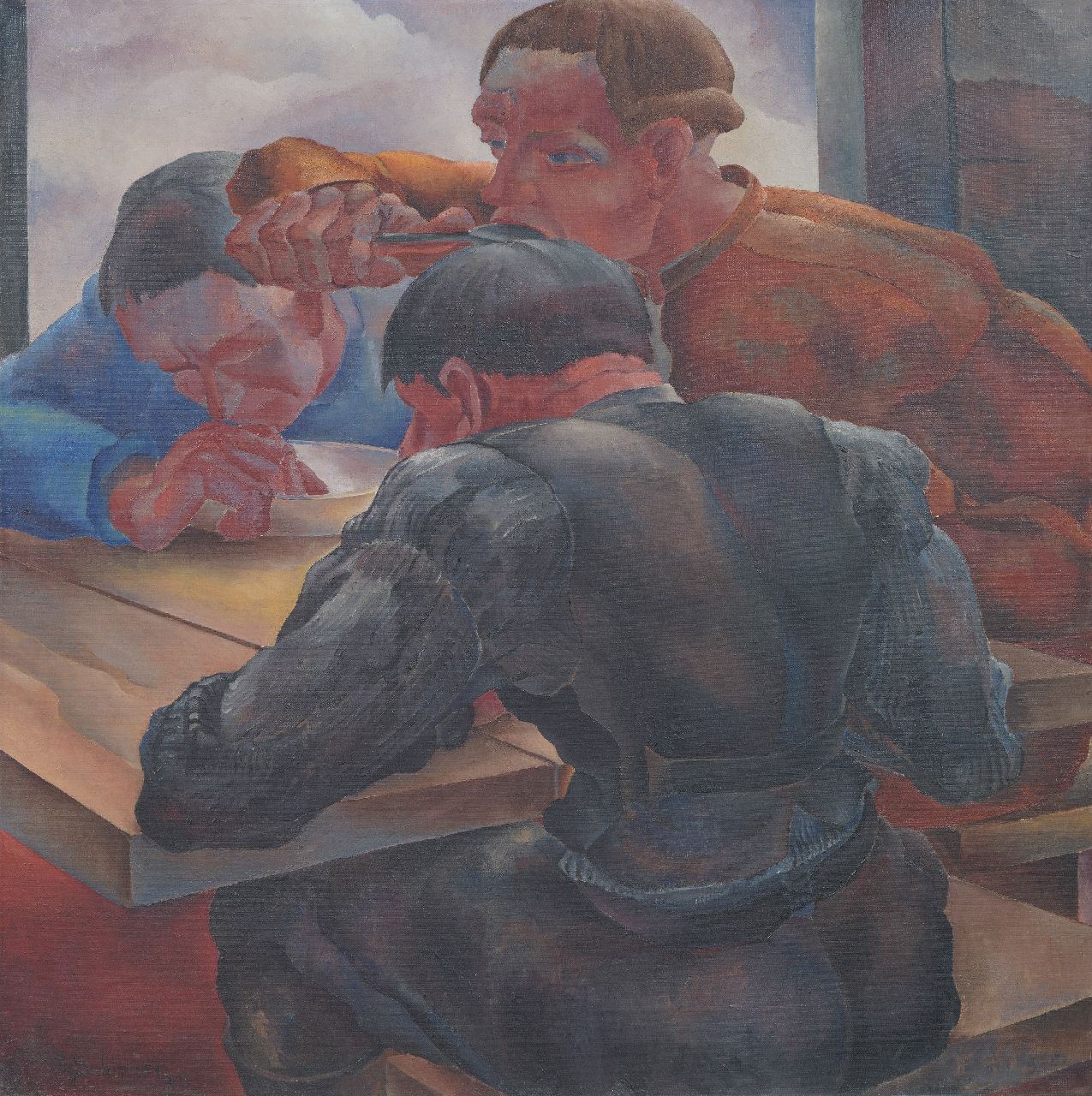 Schipper M. | Marinus Schipper | Schilderijen te koop aangeboden | Schafttijd, olieverf op doek 90,0 x 90,0 cm, gesigneerd linksonder en gedateerd 1935 Schipper M. | Marinus Schipper | Schilderijen te koop aangeboden | Schafttijd, olieverf op doek 90,0 x 90,0 cm, gesigneerd linksonder en gedateerd 1935