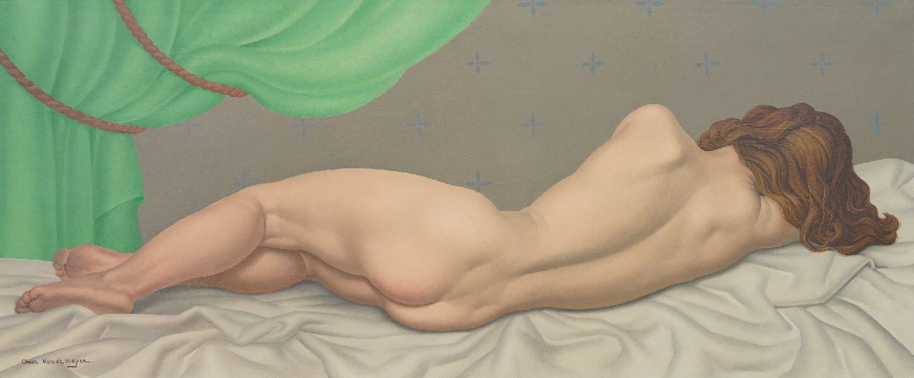 Omer van de Weyer | Liggend naakt, olieverf op doek, 50,0 x 120,0 cm, gesigneerd l.o.