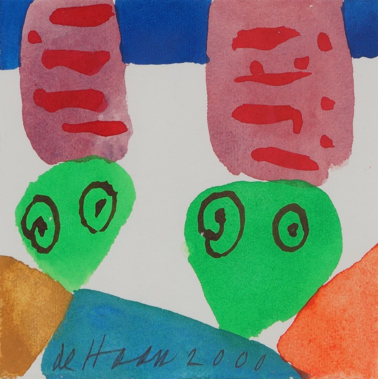 Haan J. de | Jurjen de Haan | Aquarellen en tekeningen te koop aangeboden | Compositie, gouache op papier 12,0 x 12,0 cm, gesigneerd middenonder en gedateerd 2000 Haan J. de | Jurjen de Haan | Aquarellen en tekeningen te koop aangeboden | Compositie, gouache op papier 12,0 x 12,0 cm, gesigneerd middenonder en gedateerd 2000