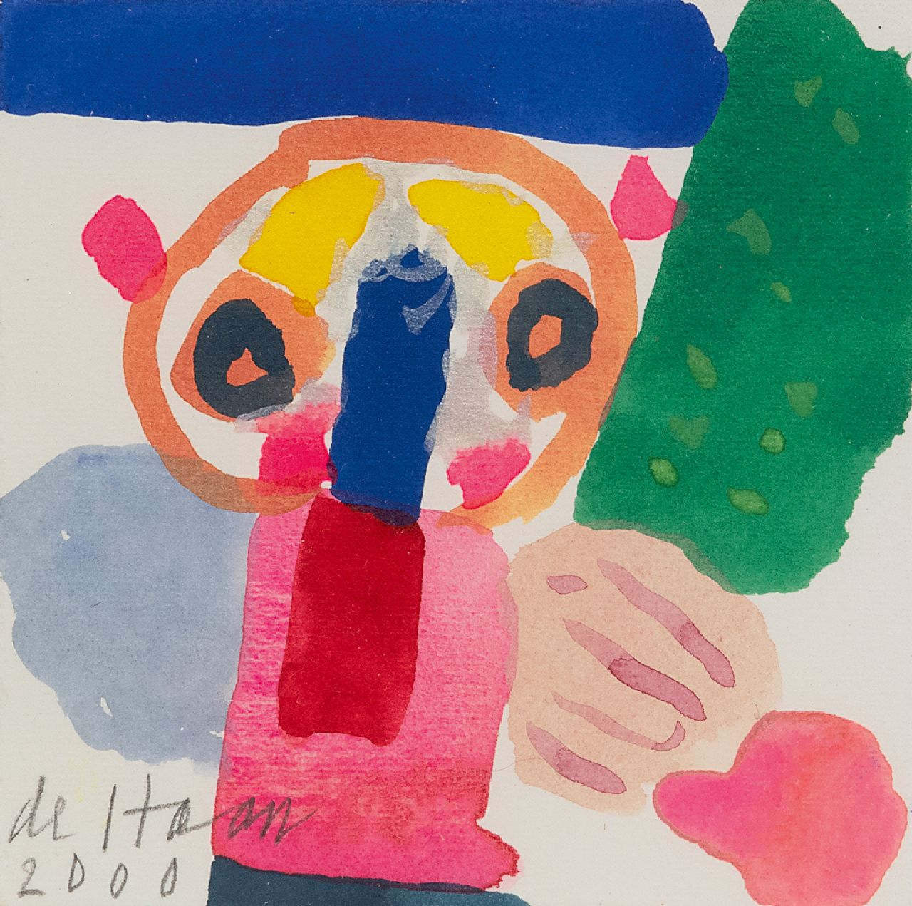 Haan J. de | Jurjen de Haan | Aquarellen en tekeningen te koop aangeboden | Figuur, gouache op papier 12,0 x 12,2 cm, gesigneerd linksonder en gedateerd 2000 Haan J. de | Jurjen de Haan | Aquarellen en tekeningen te koop aangeboden | Figuur, gouache op papier 12,0 x 12,2 cm, gesigneerd linksonder en gedateerd 2000