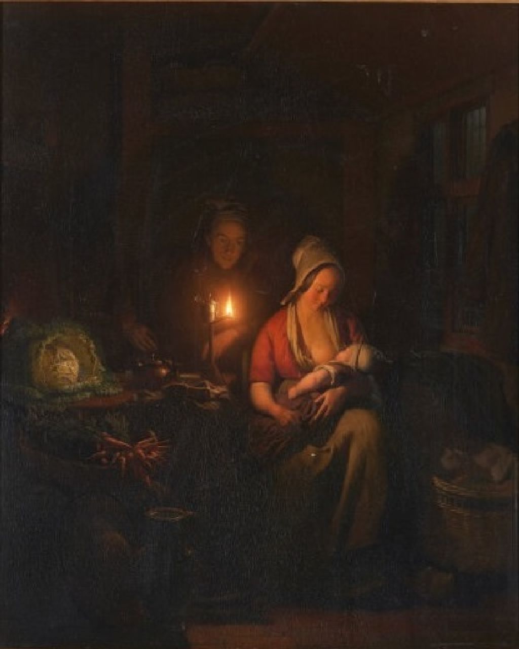Schendel P. van | Petrus van Schendel | Schilderijen te koop aangeboden | Interieur met moeder en kind bij kaarslicht, olieverf op paneel 55,0 x 44,8 cm, gesigneerd rechtsonder en gedateerd 1865 Schendel P. van | Petrus van Schendel | Schilderijen te koop aangeboden | Interieur met moeder en kind bij kaarslicht, olieverf op paneel 55,0 x 44,8 cm, gesigneerd rechtsonder en gedateerd 1865