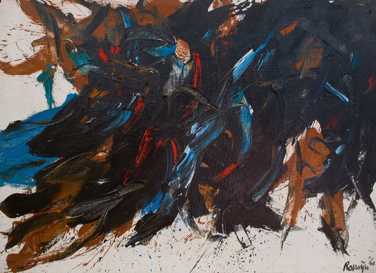 Romijn G.A.M. | Gustavus Adrianus Maria 'Gust' Romijn | Schilderijen te koop aangeboden | Compositie, olieverf op doek 110,2 x 150,5 cm, gesigneerd rechtsonder en gedateerd '60 Romijn G.A.M. | Gustavus Adrianus Maria 'Gust' Romijn | Schilderijen te koop aangeboden | Compositie, olieverf op doek 110,2 x 150,5 cm, gesigneerd rechtsonder en gedateerd '60