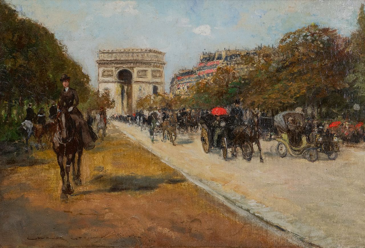 Stein G.  | Georges Stein | Schilderijen te koop aangeboden | De Avenue Foch met de Arc de Triomphe, Parijs, olieverf op doek 38,0 x 55,0 cm, gesigneerd linksonder