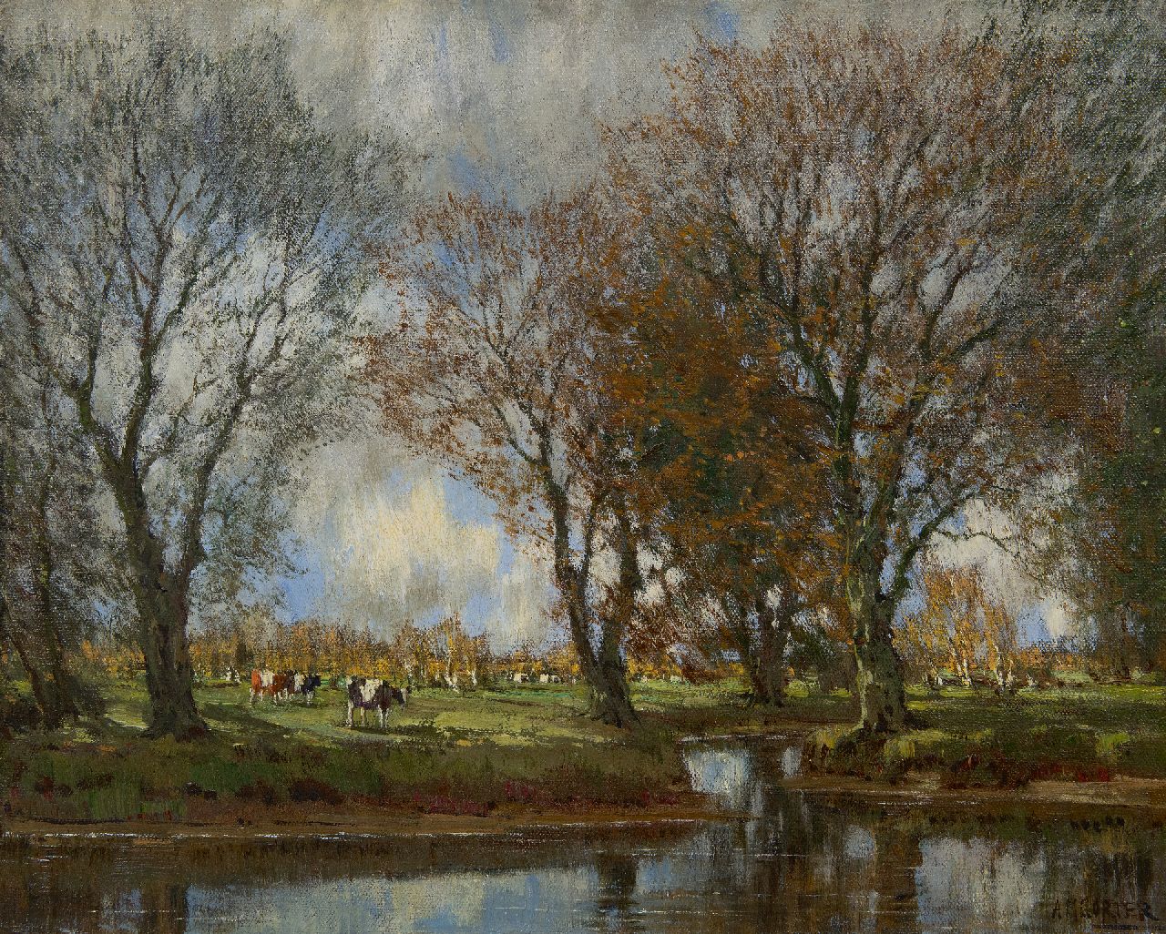 Gorter A.M. | 'Arnold' Marc Gorter, Koeien bij de Vordense Beek, olieverf op doek 39,9 x 50,2 cm, gesigneerd rechtsonder en zonder lijst Gorter A.M. | 'Arnold' Marc Gorter, Koeien bij de Vordense Beek, olieverf op doek 39,9 x 50,2 cm, gesigneerd rechtsonder en zonder lijst