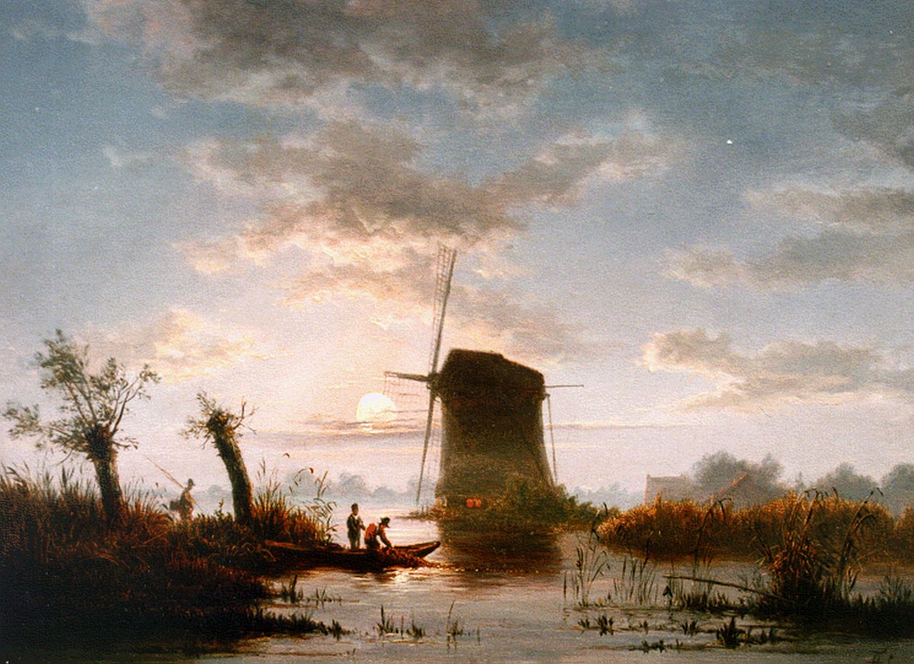 Abels J.Th. | 'Jacobus' Theodorus Abels, Opkomende maan, olieverf op paneel 24,5 x 33,4 cm, gesigneerd rechtsonder ini Abels J.Th. | 'Jacobus' Theodorus Abels, Opkomende maan, olieverf op paneel 24,5 x 33,4 cm, gesigneerd rechtsonder ini