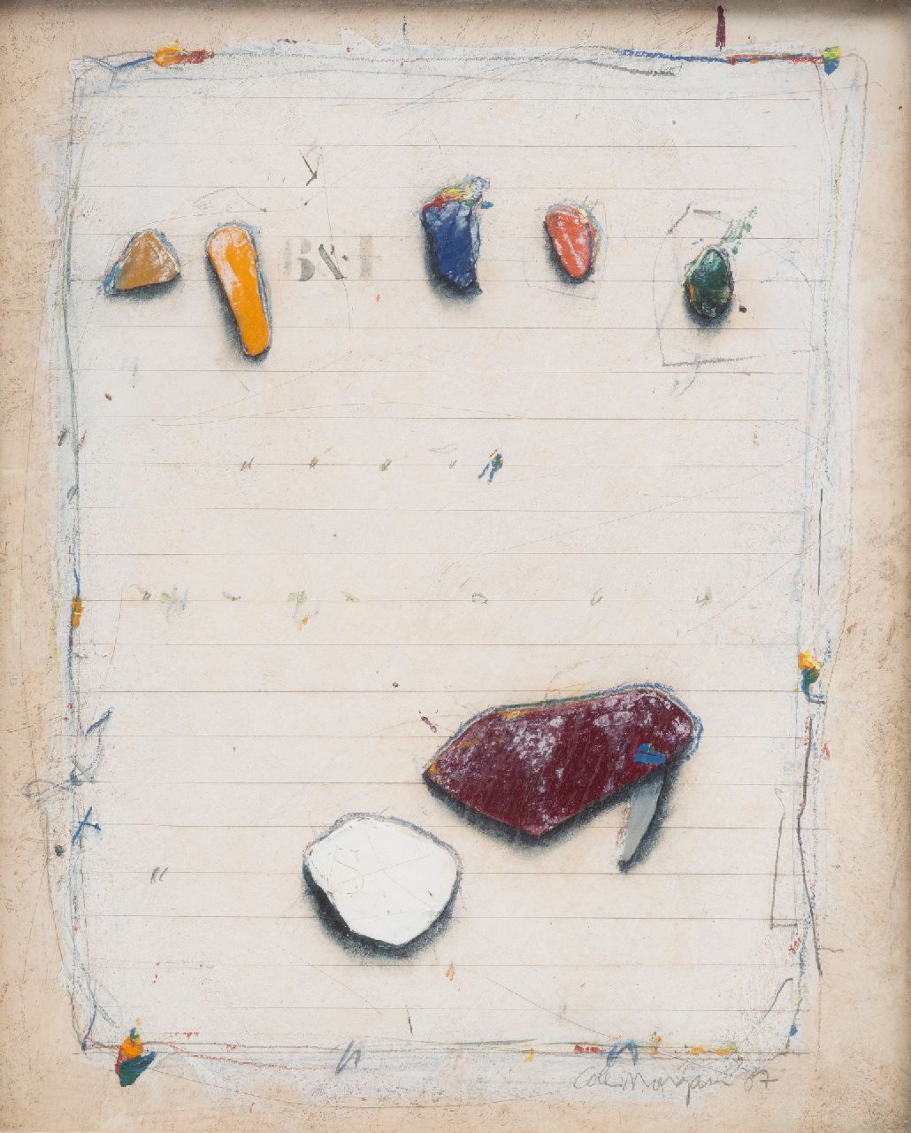Cole Morgan | CLXXI, gemengde techniek en collage op board, 26,3 x 21,2 cm, gesigneerd r.o. en gedateerd '87 Cole Morgan | CLXXI, gemengde techniek en collage op board, 26,3 x 21,2 cm, gesigneerd r.o. en gedateerd '87