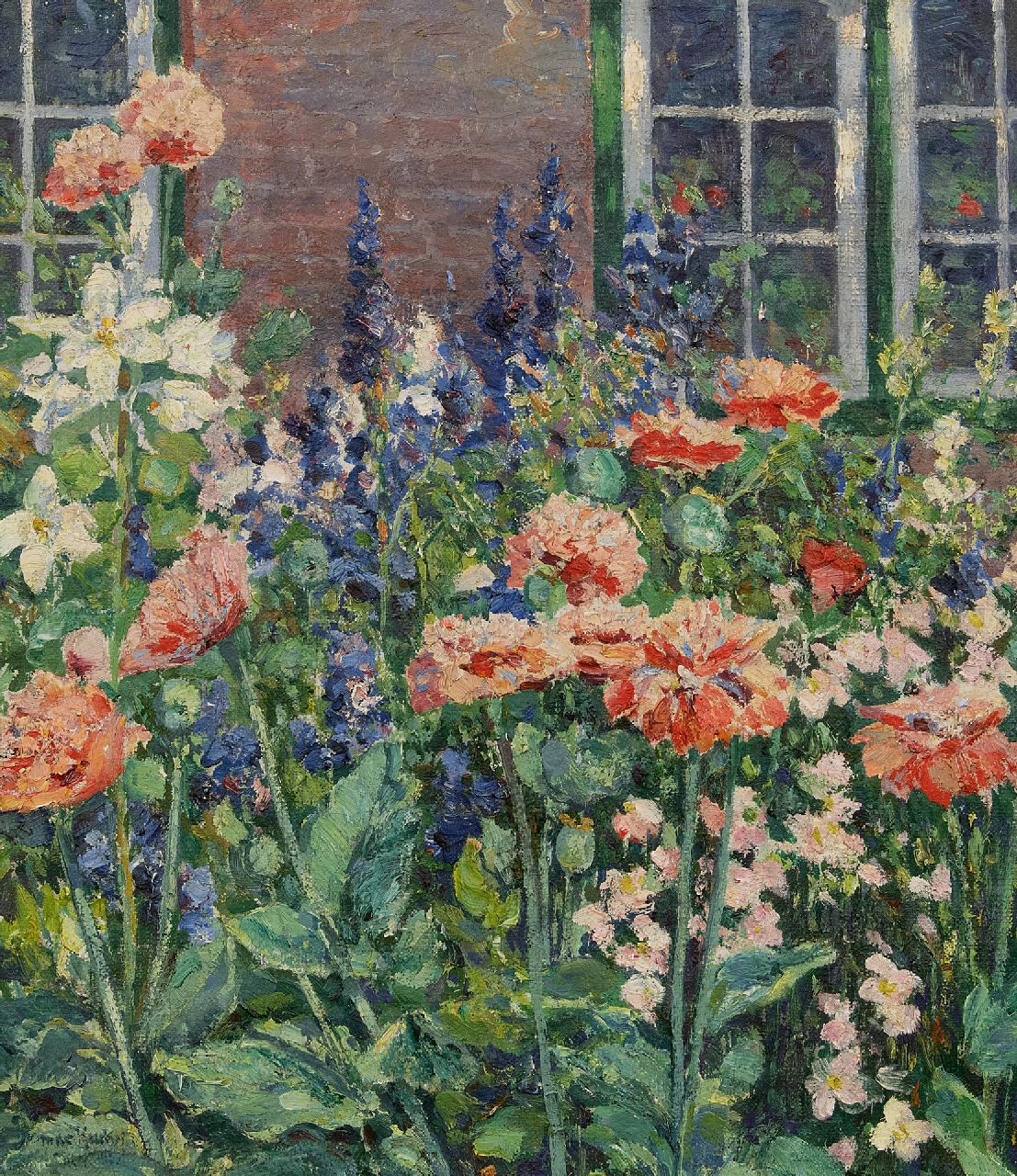 Kuchel M. | Max Kuchel | Schilderijen te koop aangeboden | Tulpen en ridderspoor in de tuin, olieverf op doek 49,7 x 42,2 cm, gesigneerd linksonder en te dateren ca. 1910 Kuchel M. | Max Kuchel | Schilderijen te koop aangeboden | Tulpen en ridderspoor in de tuin, olieverf op doek 49,7 x 42,2 cm, gesigneerd linksonder en te dateren ca. 1910
