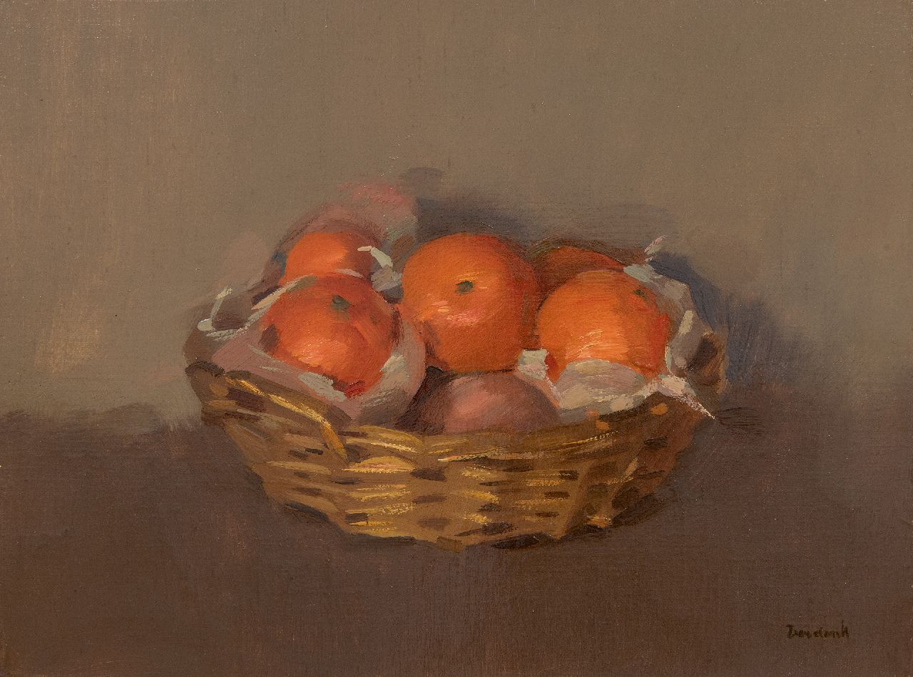 Verdonk F.W. | Frederik Willem 'Frits' Verdonk | Schilderijen te koop aangeboden | Sinaasappels in een mand, olieverf op doek 30,4 x 40,5 cm, gesigneerd rechtsonder Verdonk F.W. | Frederik Willem 'Frits' Verdonk | Schilderijen te koop aangeboden | Sinaasappels in een mand, olieverf op doek 30,4 x 40,5 cm, gesigneerd rechtsonder