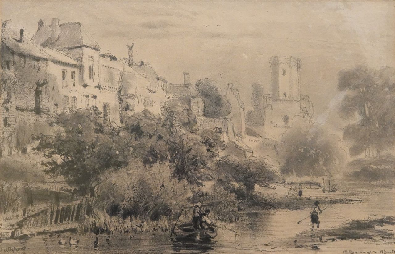 Springer C. | Cornelis Springer | Aquarellen en tekeningen te koop aangeboden | Gezicht op de stadsomwalling van Zutphen met bleekveld en de Drogenapstoren, houtskool op papier 29,5 x 45,5 cm, gesigneerd rechtsonder en gedateerd 27 Juny '67 Springer C. | Cornelis Springer | Aquarellen en tekeningen te koop aangeboden | Gezicht op de stadsomwalling van Zutphen met bleekveld en de Drogenapstoren, houtskool op papier 29,5 x 45,5 cm, gesigneerd rechtsonder en gedateerd 27 Juny '67