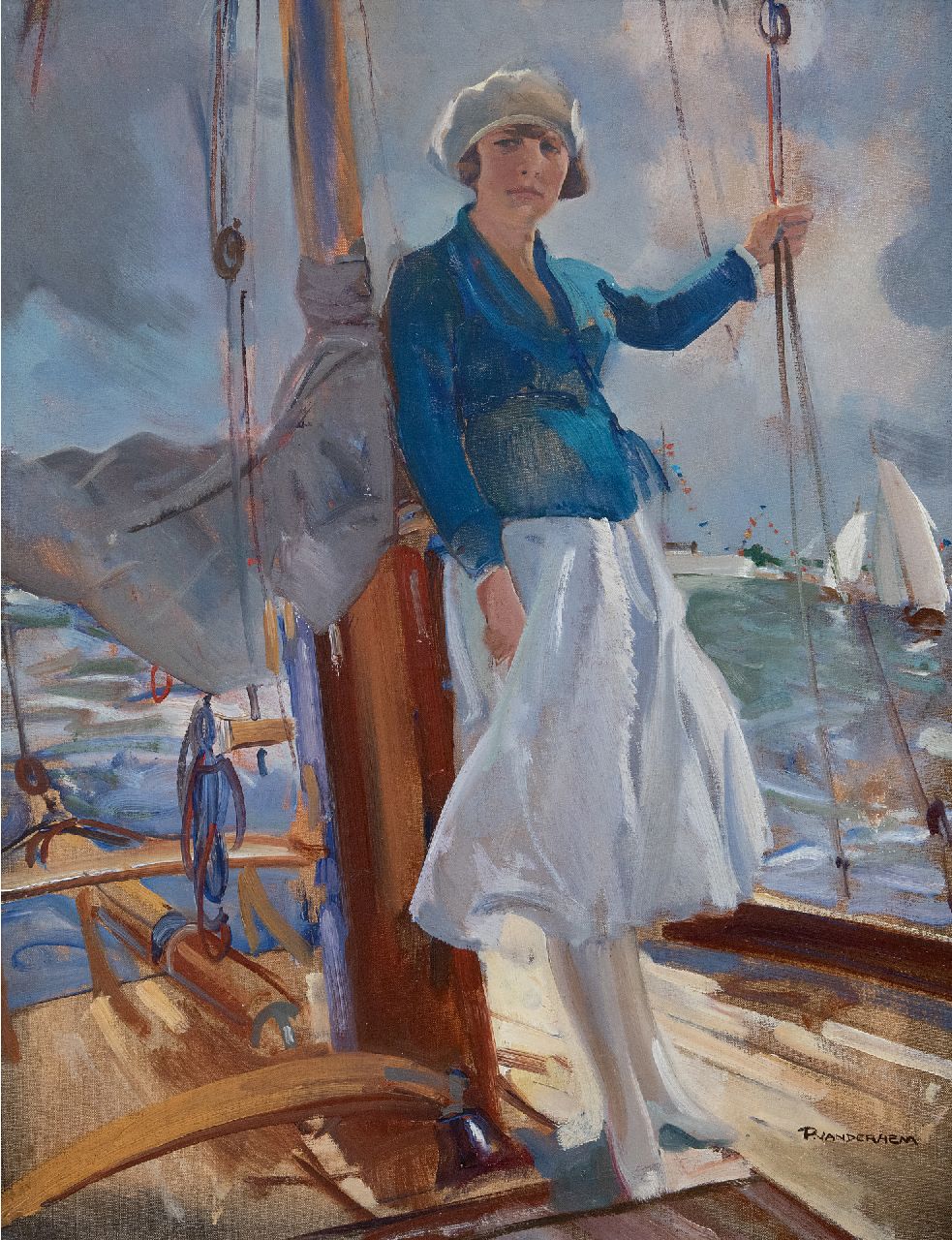 Hem P. van der | Pieter 'Piet' van der Hem | Schilderijen te koop aangeboden | Poseren op het zeiljacht, olieverf op doek 65,5 x 50,7 cm, gesigneerd rechtsonder