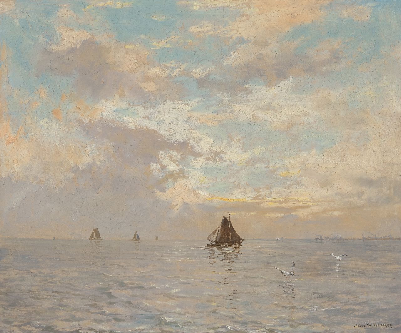 Mastenbroek J.H. van | Johan Hendrik van Mastenbroek | Schilderijen te koop aangeboden | Tegen de avond op het IJsselmeer, olieverf op doek 50,2 x 60,3 cm, gesigneerd rechtsonder en gedateerd 1939