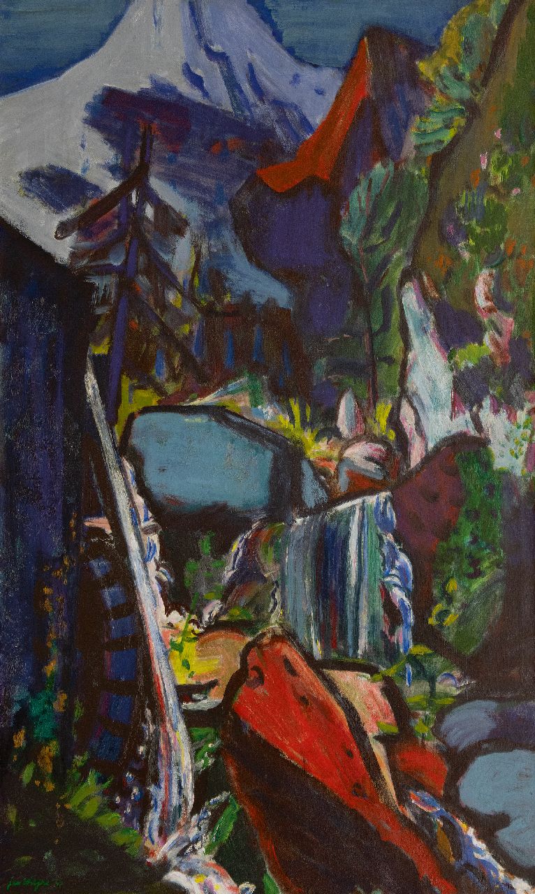 Wiegers J. | Jan Wiegers | Schilderijen te koop aangeboden | De waterval bij Golino in Tessin, Zwitserland, olieverf op doek 105,2 x 65,0 cm, gesigneerd linksonder en gedateerd '47 Wiegers J. | Jan Wiegers | Schilderijen te koop aangeboden | De waterval bij Golino in Tessin, Zwitserland, olieverf op doek 105,2 x 65,0 cm, gesigneerd linksonder en gedateerd '47