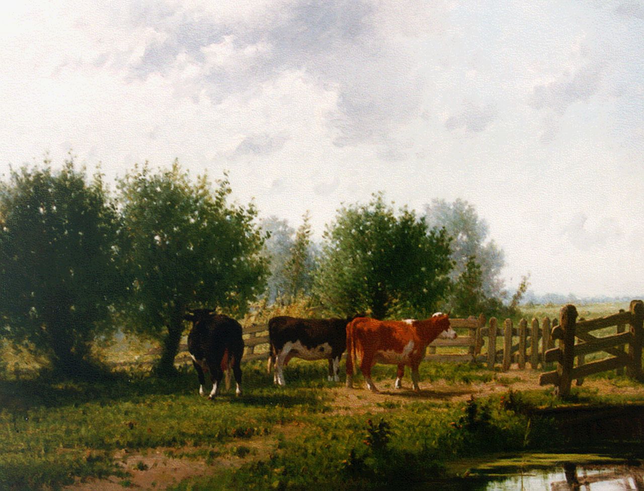 Westerbeek C. | Cornelis Westerbeek, Drie koeien bij een slootkant, olieverf op paneel 66,4 x 88,2 cm, gesigneerd linksonder en gedateerd '84 Westerbeek C. | Cornelis Westerbeek, Drie koeien bij een slootkant, olieverf op paneel 66,4 x 88,2 cm, gesigneerd linksonder en gedateerd '84