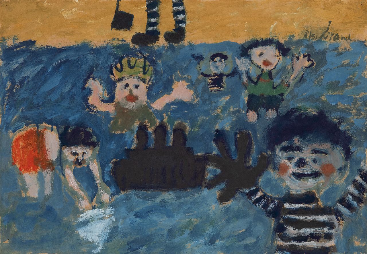 Brands E.A.M. | Eugenius Antonius Maria 'Eugène' Brands | Aquarellen en tekeningen te koop aangeboden | Spelende kinderen, gouache op papier 34,7 x 49,8 cm, gesigneerd rechtsboven en gedateerd 8/51 Brands E.A.M. | Eugenius Antonius Maria 'Eugène' Brands | Aquarellen en tekeningen te koop aangeboden | Spelende kinderen, gouache op papier 34,7 x 49,8 cm, gesigneerd rechtsboven en gedateerd 8/51