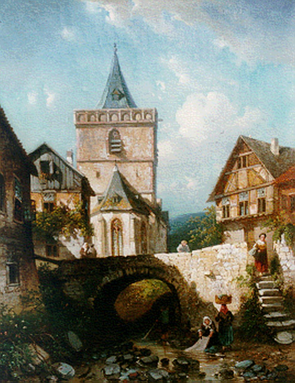 Leickert C.H.J. | 'Charles' Henri Joseph Leickert, Dorpsgezicht in Assmannshausen, Duitsland, olieverf op doek 45,0 x 35,4 cm, gesigneerd linksonder en te dateren ca. 1860 Leickert C.H.J. | 'Charles' Henri Joseph Leickert, Dorpsgezicht in Assmannshausen, Duitsland, olieverf op doek 45,0 x 35,4 cm, gesigneerd linksonder en te dateren ca. 1860