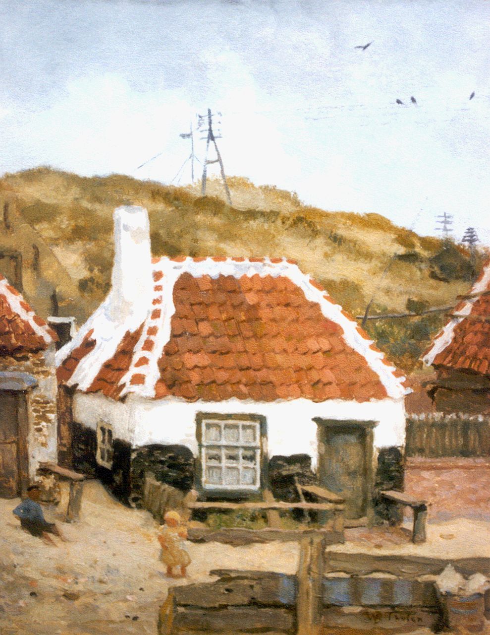 Tholen W.B. | Willem Bastiaan Tholen, Vissershuisje achter de duinen, olieverf op paneel 31,8 x 24,2 cm, gesigneerd rechtsonder Tholen W.B. | Willem Bastiaan Tholen, Vissershuisje achter de duinen, olieverf op paneel 31,8 x 24,2 cm, gesigneerd rechtsonder