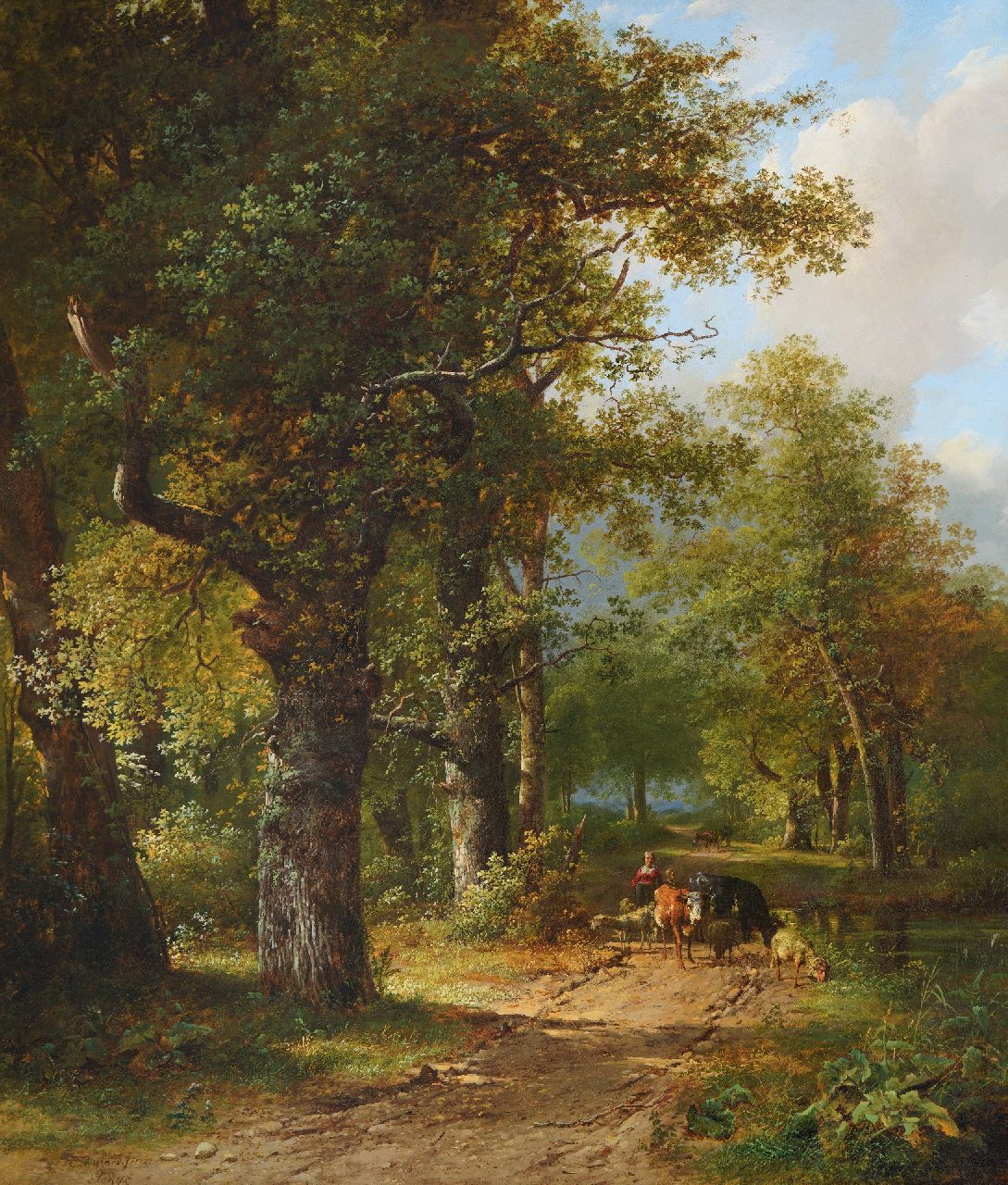 Bijlard C. | Cornelis Bijlard | Schilderijen te koop aangeboden | Bosgezicht met herderin en vee, olieverf op doek 110,0 x 95,0 cm, gesigneerd linksonder Bijlard C. | Cornelis Bijlard | Schilderijen te koop aangeboden | Bosgezicht met herderin en vee, olieverf op doek 110,0 x 95,0 cm, gesigneerd linksonder