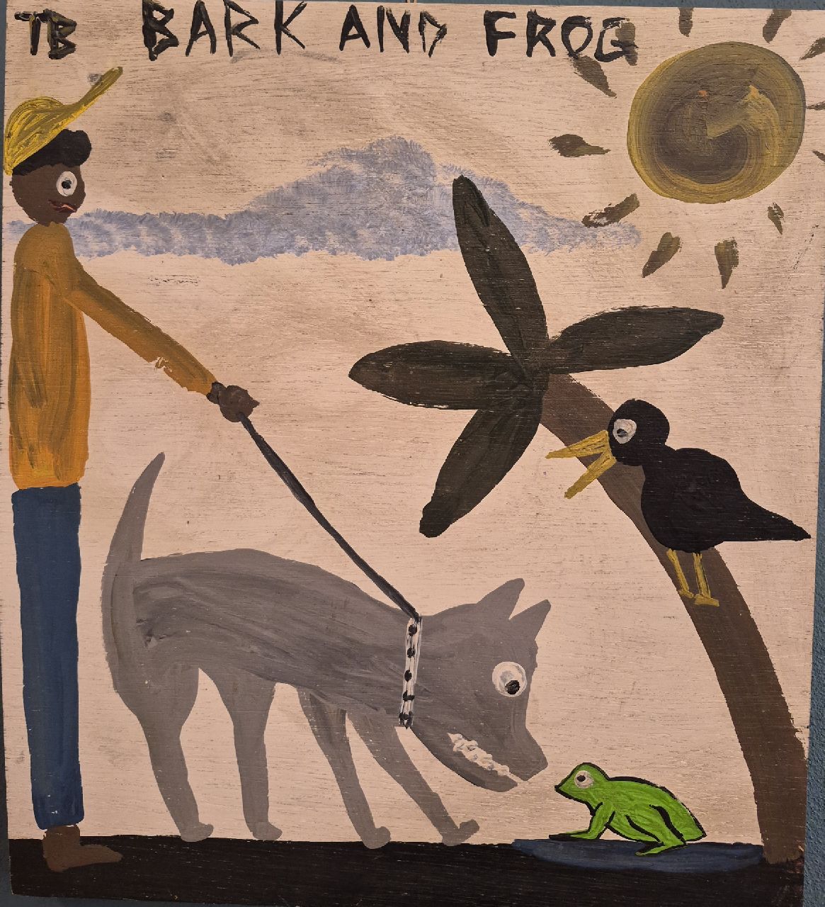 Brown T. | Timothy 'Tim' Brown | Schilderijen te koop aangeboden | Bark and frog, olieverf op paneel 34,3 x 30,8 cm, gesigneerd linksboven met initialen Brown T. | Timothy 'Tim' Brown | Schilderijen te koop aangeboden | Bark and frog, olieverf op paneel 34,3 x 30,8 cm, gesigneerd linksboven met initialen
