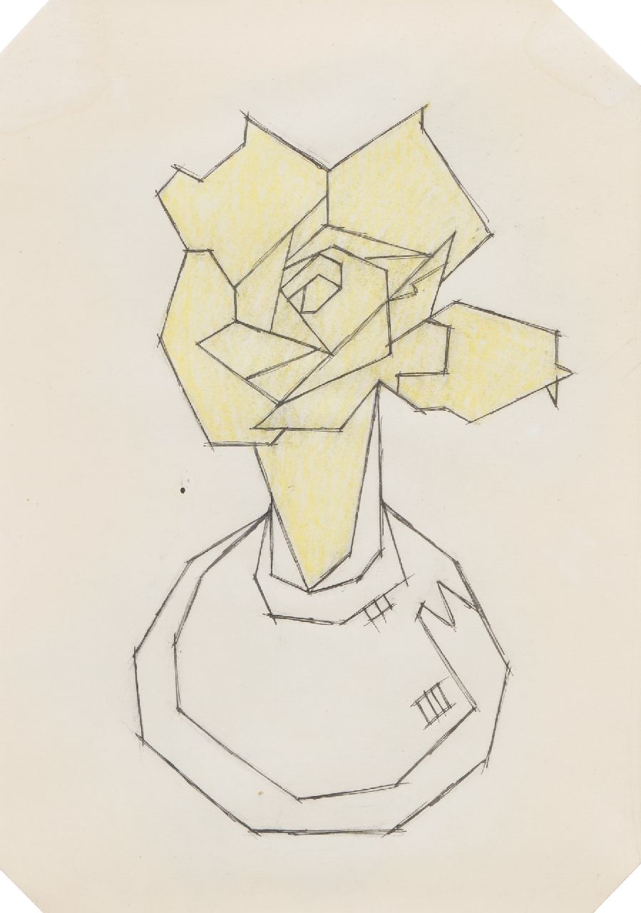 Hendrik Valk | Roos in een fles, kleurpotlood en krijt op papier, 22,5 x 23,0 cm Hendrik Valk | Roos in een fles, kleurpotlood en krijt op papier, 22,5 x 23,0 cm