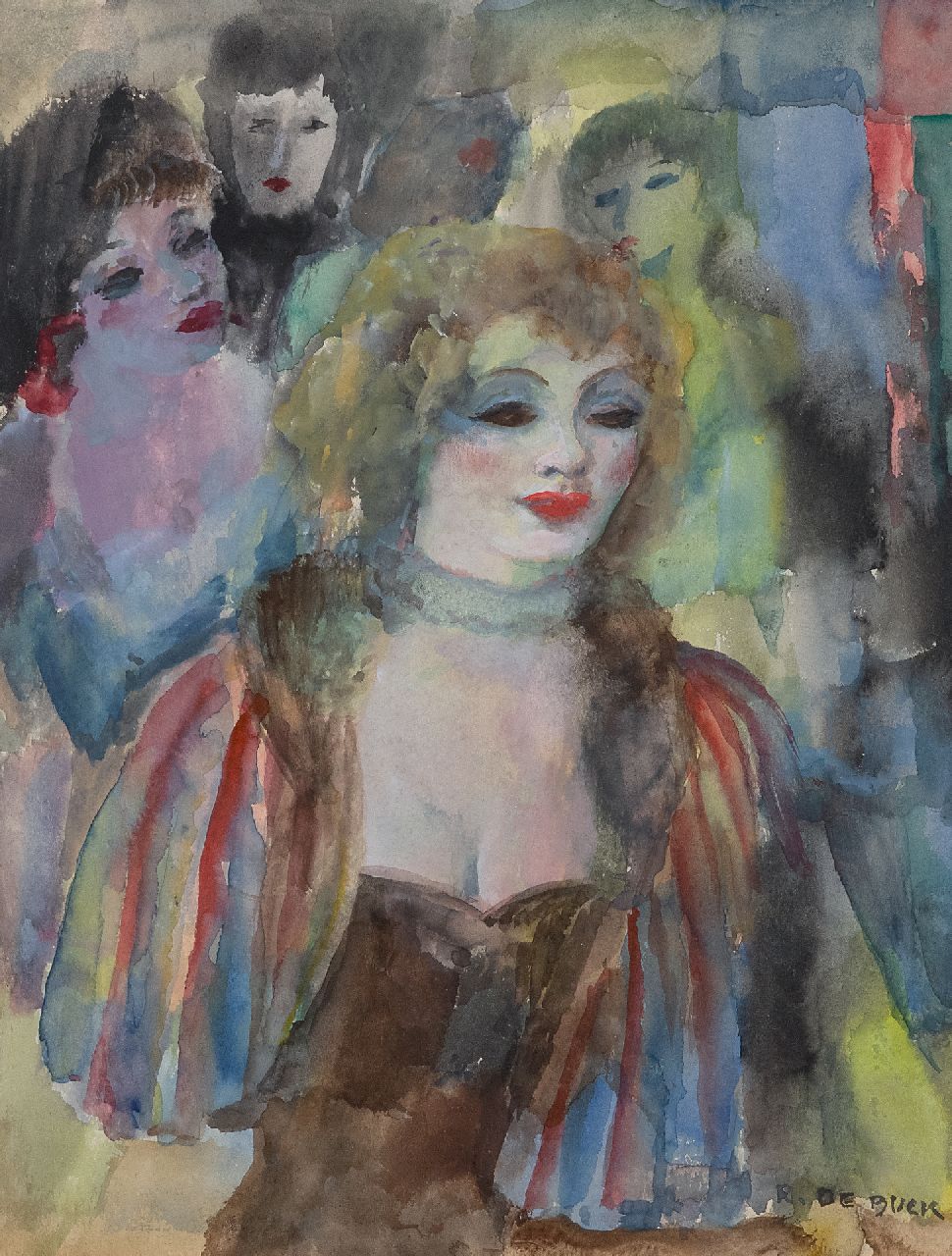 Buck R. de | Raphaël de Buck | Aquarellen en tekeningen te koop aangeboden | Vier vrouwen, aquarel op papier 31,0 x 23,0 cm, gesigneerd rechtsonder Buck R. de | Raphaël de Buck | Aquarellen en tekeningen te koop aangeboden | Vier vrouwen, aquarel op papier 31,0 x 23,0 cm, gesigneerd rechtsonder