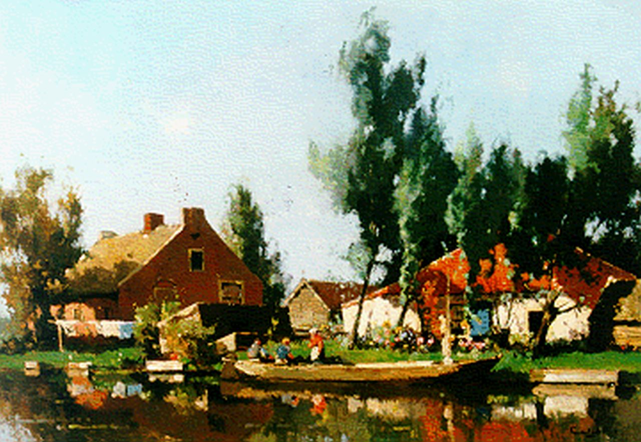 Vlist L. van der | Leendert van der Vlist, Boerderij aan de waterkant, olieverf op doek 50,4 x 70,3 cm, gesigneerd rechtsonder Vlist L. van der | Leendert van der Vlist, Boerderij aan de waterkant, olieverf op doek 50,4 x 70,3 cm, gesigneerd rechtsonder