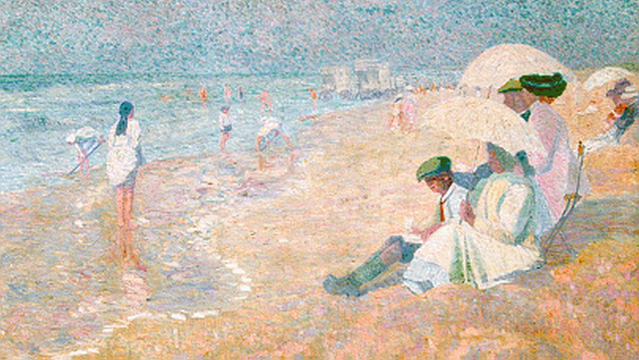 Smeerdijk A. | Antonie 'Anton' Smeerdijk, Een zonnige dag aan het strand, olieverf op doek 95,0 x 157,0 cm, gesigneerd linksonder en te dateren ca. 1912 Smeerdijk A. | Antonie 'Anton' Smeerdijk, Een zonnige dag aan het strand, olieverf op doek 95,0 x 157,0 cm, gesigneerd linksonder en te dateren ca. 1912