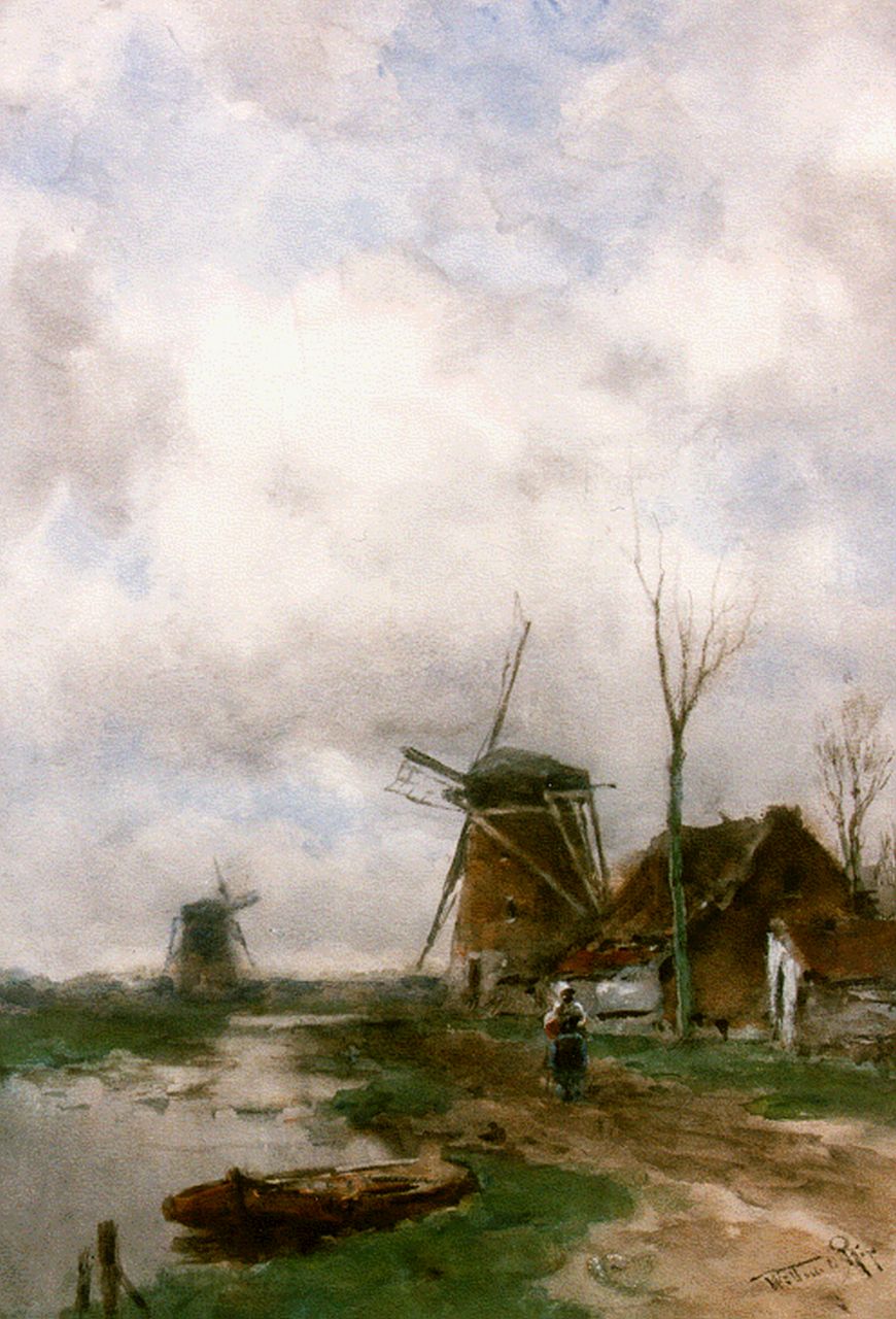 Rip W.C. | 'Willem' Cornelis Rip, Figuren bij een molen, aquarel op papier 56,0 x 39,5 cm, gesigneerd rechtsonder Rip W.C. | 'Willem' Cornelis Rip, Figuren bij een molen, aquarel op papier 56,0 x 39,5 cm, gesigneerd rechtsonder