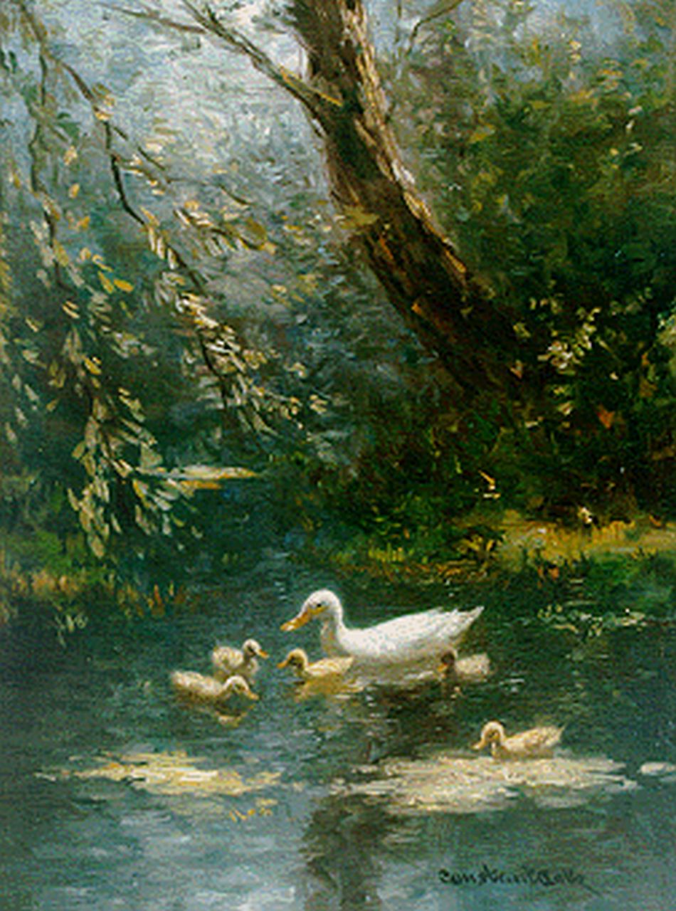 Artz C.D.L. | 'Constant' David Ludovic Artz, Eendenfamilie in een sloot, olieverf op paneel 24,0 x 18,0 cm, gesigneerd rechtsonder Artz C.D.L. | 'Constant' David Ludovic Artz, Eendenfamilie in een sloot, olieverf op paneel 24,0 x 18,0 cm, gesigneerd rechtsonder