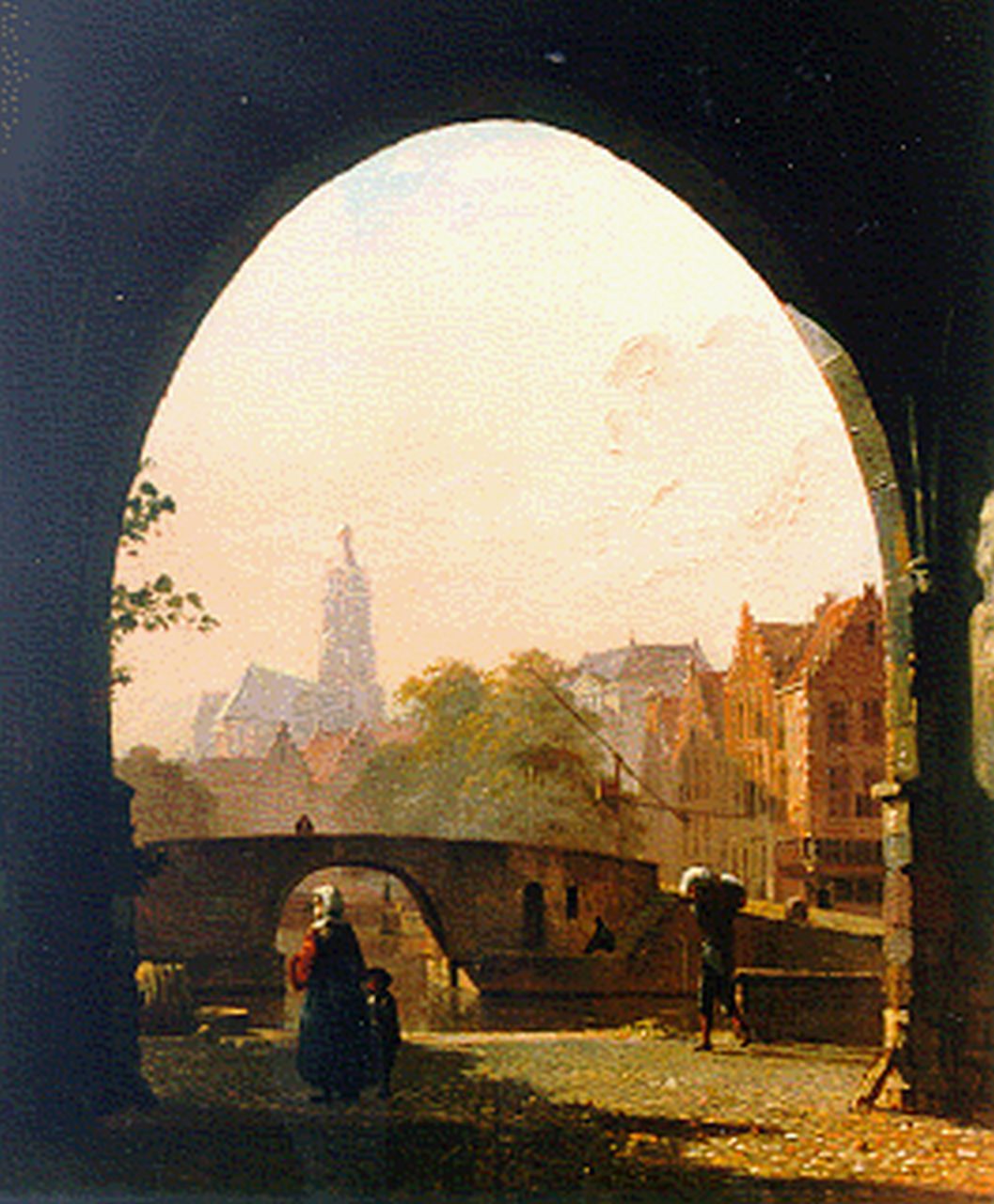 Karsen K. | Kasparus Karsen, Gezicht op een stadsgracht, olieverf op paneel 25,4 x 21,9 cm, gesigneerd rechtsonder Karsen K. | Kasparus Karsen, Gezicht op een stadsgracht, olieverf op paneel 25,4 x 21,9 cm, gesigneerd rechtsonder
