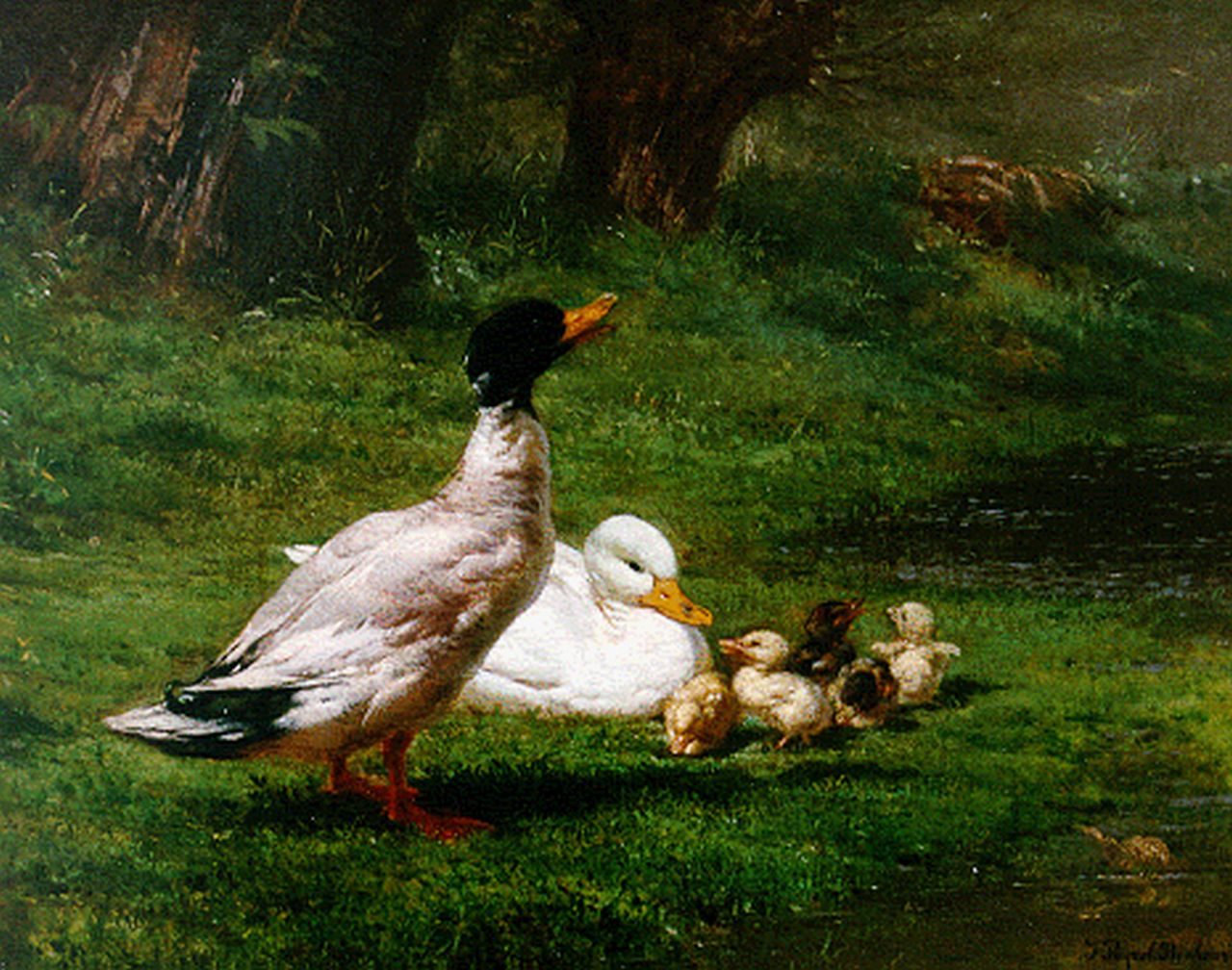 Peyrol-Bonheur J. | Juliette Peyrol-Bonheur, Eenden met jongen aan de rivieroever, olieverf op doek 32,5 x 40,7 cm, gesigneerd rechtsonder en gedateerd 1859 Peyrol-Bonheur J. | Juliette Peyrol-Bonheur, Eenden met jongen aan de rivieroever, olieverf op doek 32,5 x 40,7 cm, gesigneerd rechtsonder en gedateerd 1859