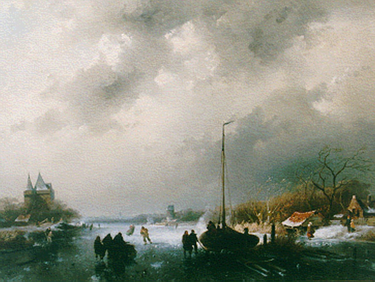 Leickert C.H.J.  | 'Charles' Henri Joseph Leickert, Levendig wintergezicht met schaatsers, olieverf op doek 45,4 x 61,3 cm, gesigneerd linksonder