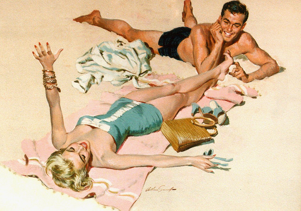 Sarnoff A. | Arthur Sarnoff, Strandvermaak, gouache op papier 41,5 x 56,0 cm, gesigneerd middenonder Sarnoff A. | Arthur Sarnoff, Strandvermaak, gouache op papier 41,5 x 56,0 cm, gesigneerd middenonder