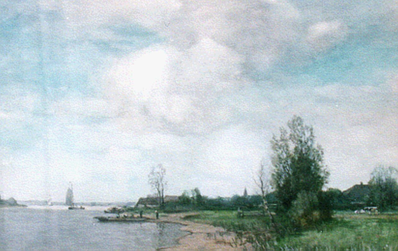 Höppe F.B. | Ferdinand Bernhard Höppe, IJsselgezicht met veerpontje, aquarel op papier 39,1 x 56,2 cm, gesigneerd rechtsonder Höppe F.B. | Ferdinand Bernhard Höppe, IJsselgezicht met veerpontje, aquarel op papier 39,1 x 56,2 cm, gesigneerd rechtsonder