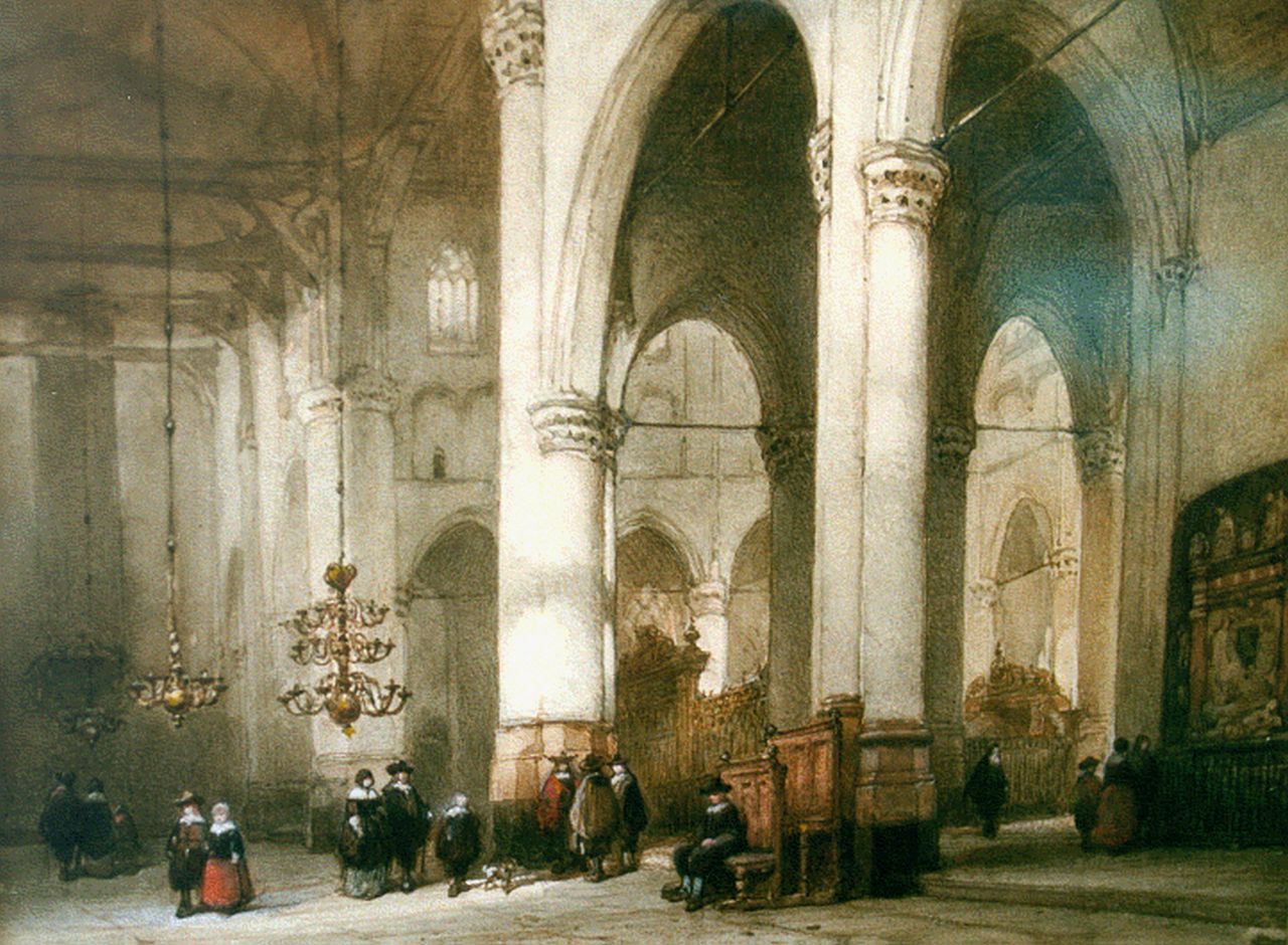 Bosboom J.  | Johannes Bosboom, Interieur van de Laurenskerk, Rotterdam, aquarel op papier 22,5 x 30,0 cm, gesigneerd linksonder en te dateren 1855-1858