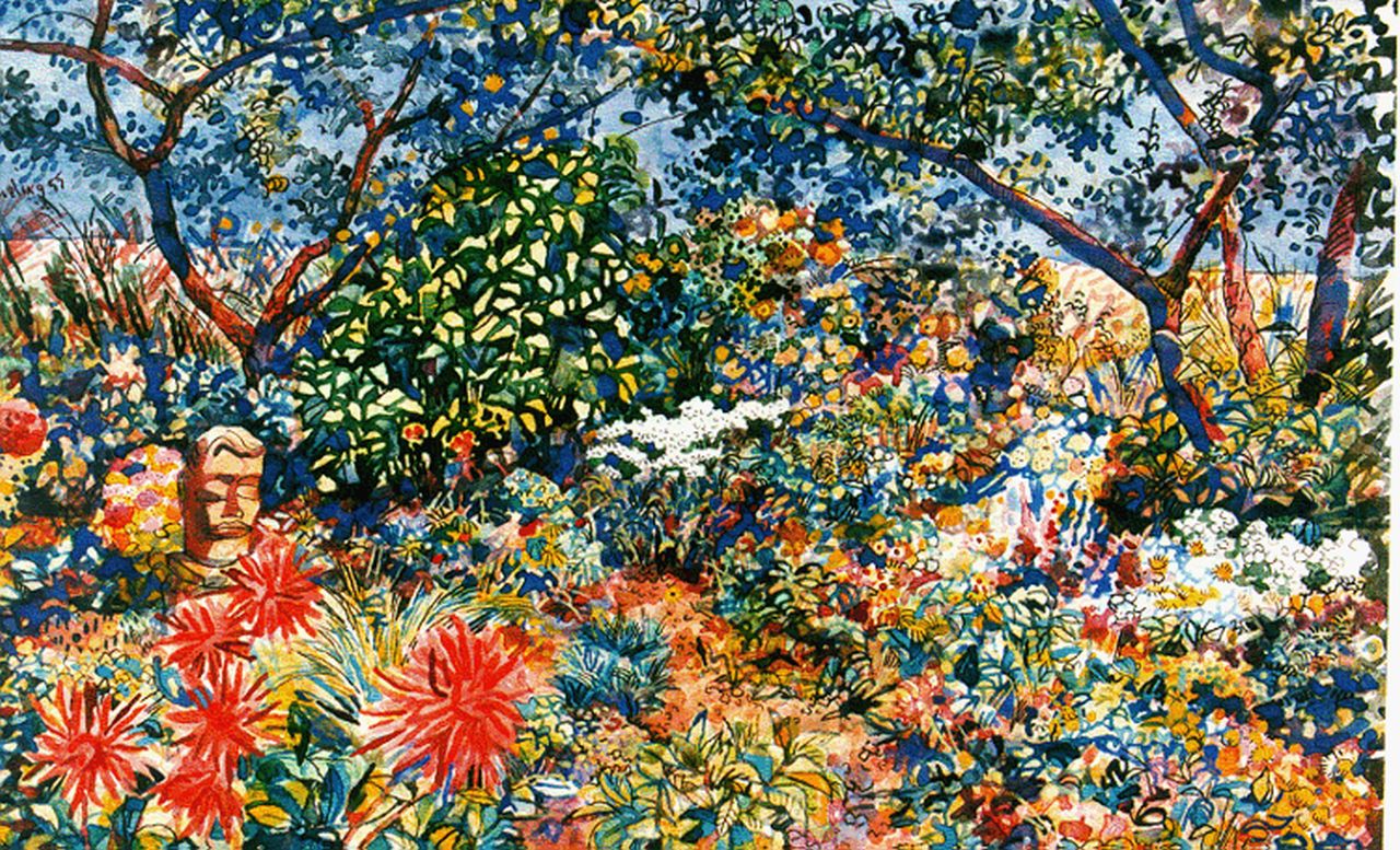 Bieling H.F. | Hermann Friederich 'Herman' Bieling, Tuin te Rhoon, aquarel op papier 41,4 x 59,0 cm, gesigneerd linksboven en gedateerd '55 Bieling H.F. | Hermann Friederich 'Herman' Bieling, Tuin te Rhoon, aquarel op papier 41,4 x 59,0 cm, gesigneerd linksboven en gedateerd '55