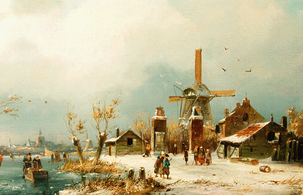 Hilleveld A.D. | Adrianus David Hilleveld, Winters ijsvermaak, olieverf op paneel 17,8 x 28,8 cm, gesigneerd linksonder en gedateerd 1861 Hilleveld A.D. | Adrianus David Hilleveld, Winters ijsvermaak, olieverf op paneel 17,8 x 28,8 cm, gesigneerd linksonder en gedateerd 1861