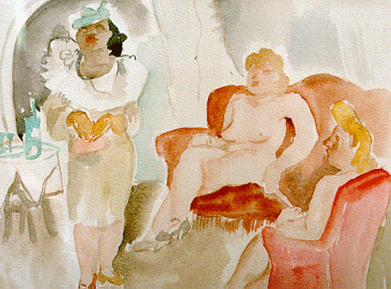 Albert E. | Ernest Albert, Bordeel, aquarel op papier 26,5 x 34,5 cm, gesigneerd rechtsonder Albert E. | Ernest Albert, Bordeel, aquarel op papier 26,5 x 34,5 cm, gesigneerd rechtsonder