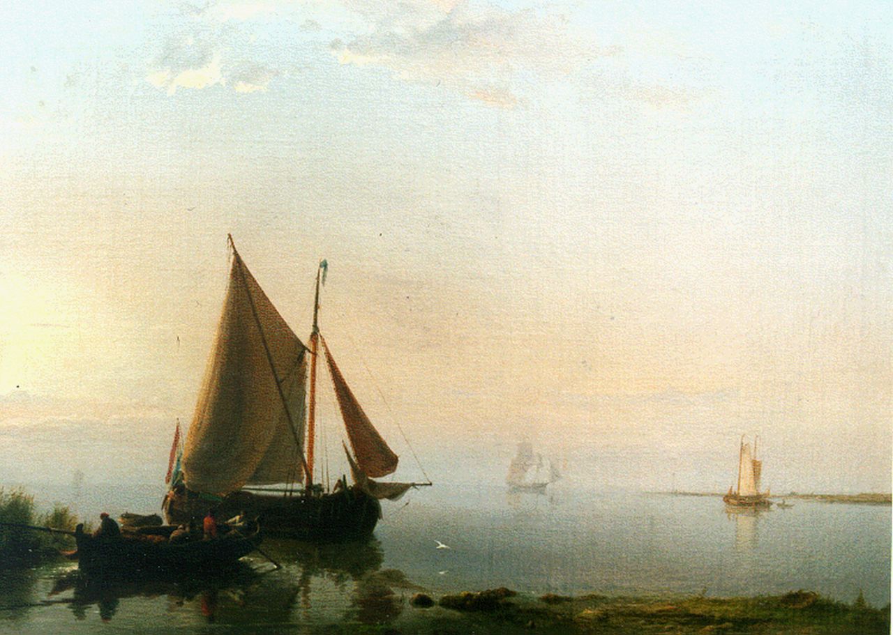 Koekkoek H. | Hermanus Koekkoek, Schepen voor de kust bij zonsondergang, olieverf op doek 37,3 x 54,0 cm, gesigneerd rechtsonder en gedateerd '47 Koekkoek H. | Hermanus Koekkoek, Schepen voor de kust bij zonsondergang, olieverf op doek 37,3 x 54,0 cm, gesigneerd rechtsonder en gedateerd '47