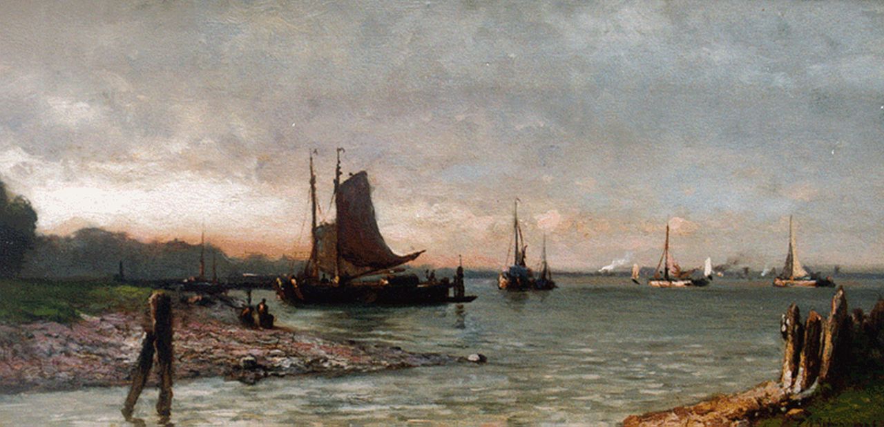 Schipperus P.A. | Pieter Adrianus 'Piet' Schipperus, De Maas bij Rotterdam, olieverf op paneel 20,1 x 38,0 cm, gesigneerd rechtsonder Schipperus P.A. | Pieter Adrianus 'Piet' Schipperus, De Maas bij Rotterdam, olieverf op paneel 20,1 x 38,0 cm, gesigneerd rechtsonder