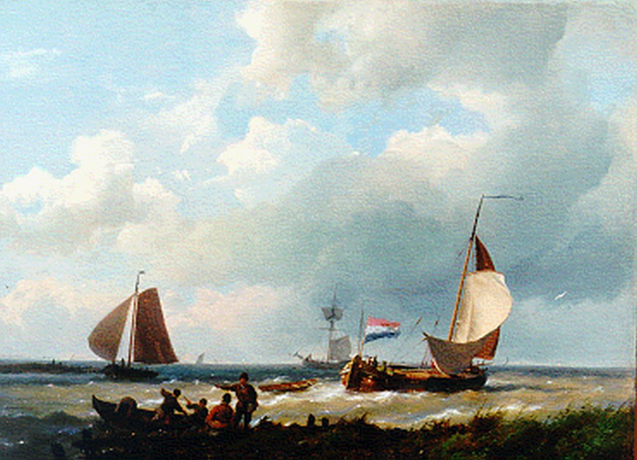 Koekkoek H. | Hermanus Koekkoek, Zeilschepen bij havenmond, olieverf op doek op paneel 26,3 x 36,0 cm, gesigneerd links Koekkoek H. | Hermanus Koekkoek, Zeilschepen bij havenmond, olieverf op doek op paneel 26,3 x 36,0 cm, gesigneerd links