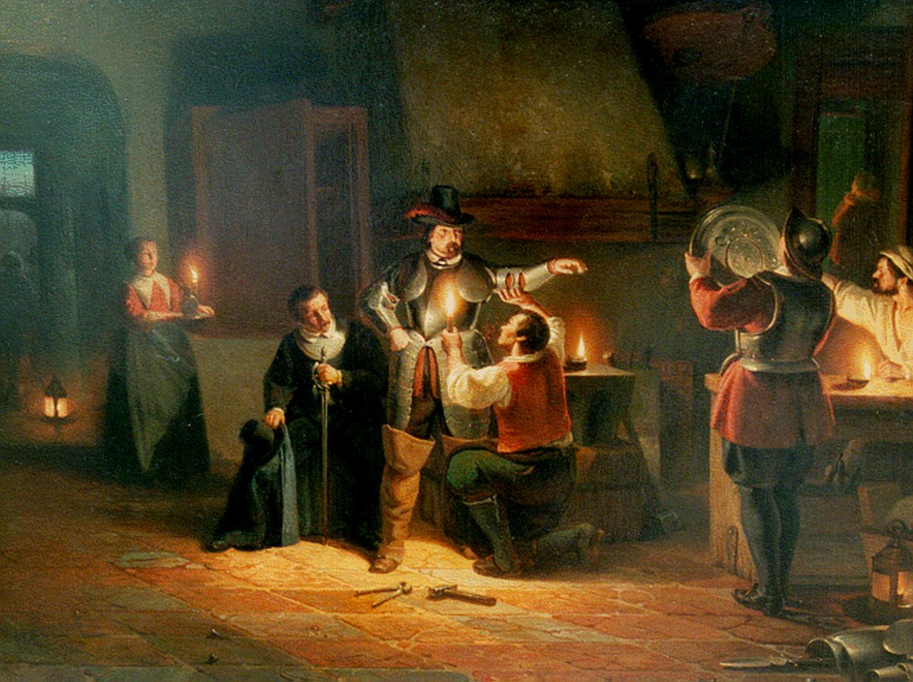 Vaarberg J.C.  | Joannes Christoffel Vaarberg, Bij de wapensmid, olieverf op paneel 54,8 x 72,2 cm, gesigneerd linksonder en gedateerd '63